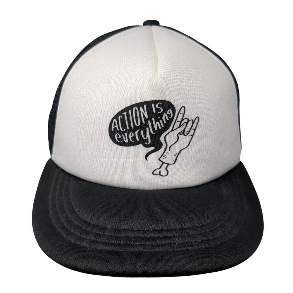 Action is Everything Snapback Trucker Hat Black OS Adjustable Mesh Rock Shox
